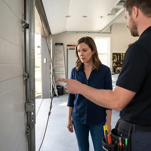Garage Door Kemah technician inspecting garage door cable in Kemah Texas