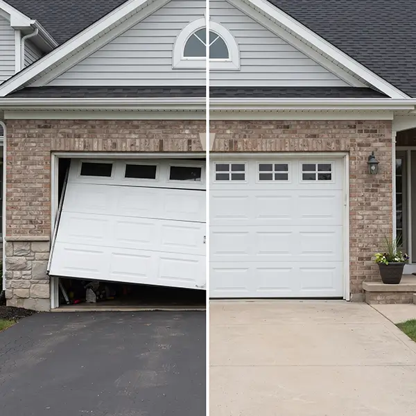 Residential garage door repair before and after in Kemah Texas