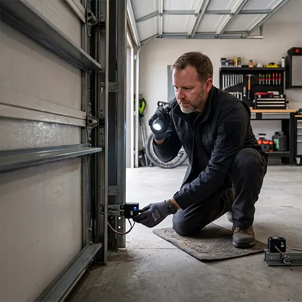 Garage Door Kemah technician inspecting garage door parts compatibility in Kemah Texas