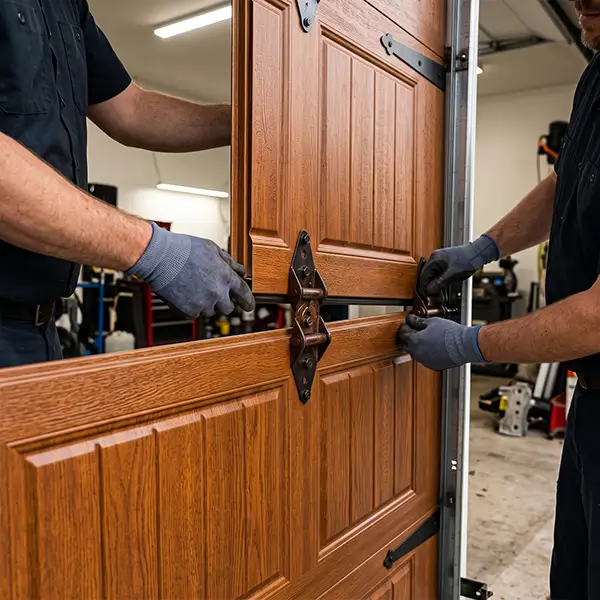 Garage Door Kemah technician inspecting garage door panel replacement matching in Kemah Texas