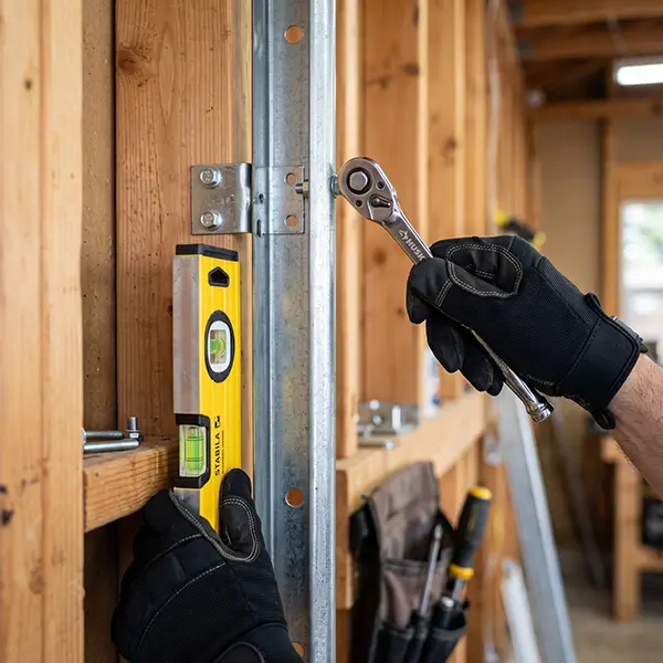 Garage Door Kemah technician inspecting garage door track in Kemah Texas