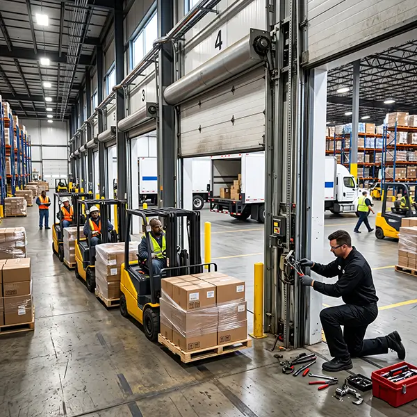 Garage Door Kemah technician inspecting commercial garage door productivity in Kemah Texas
