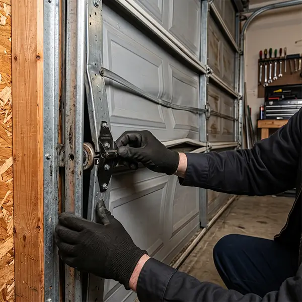 Garage Door Kemah technician inspecting garage door panel in Kemah Texas
